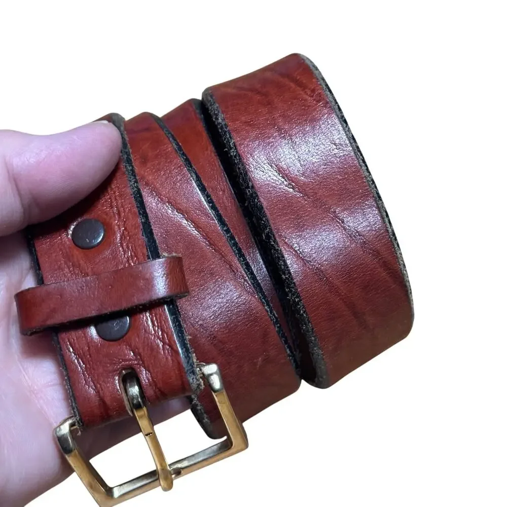 Oil Tanned Top Grain Cowhide Men Belt Size 34/36 Rust Brown Leather Brass Buckle